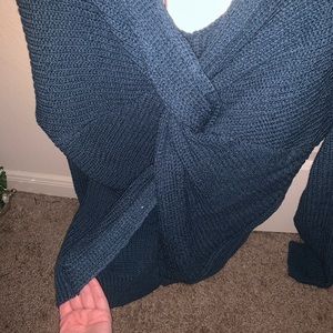 Blue open knotted back sweater